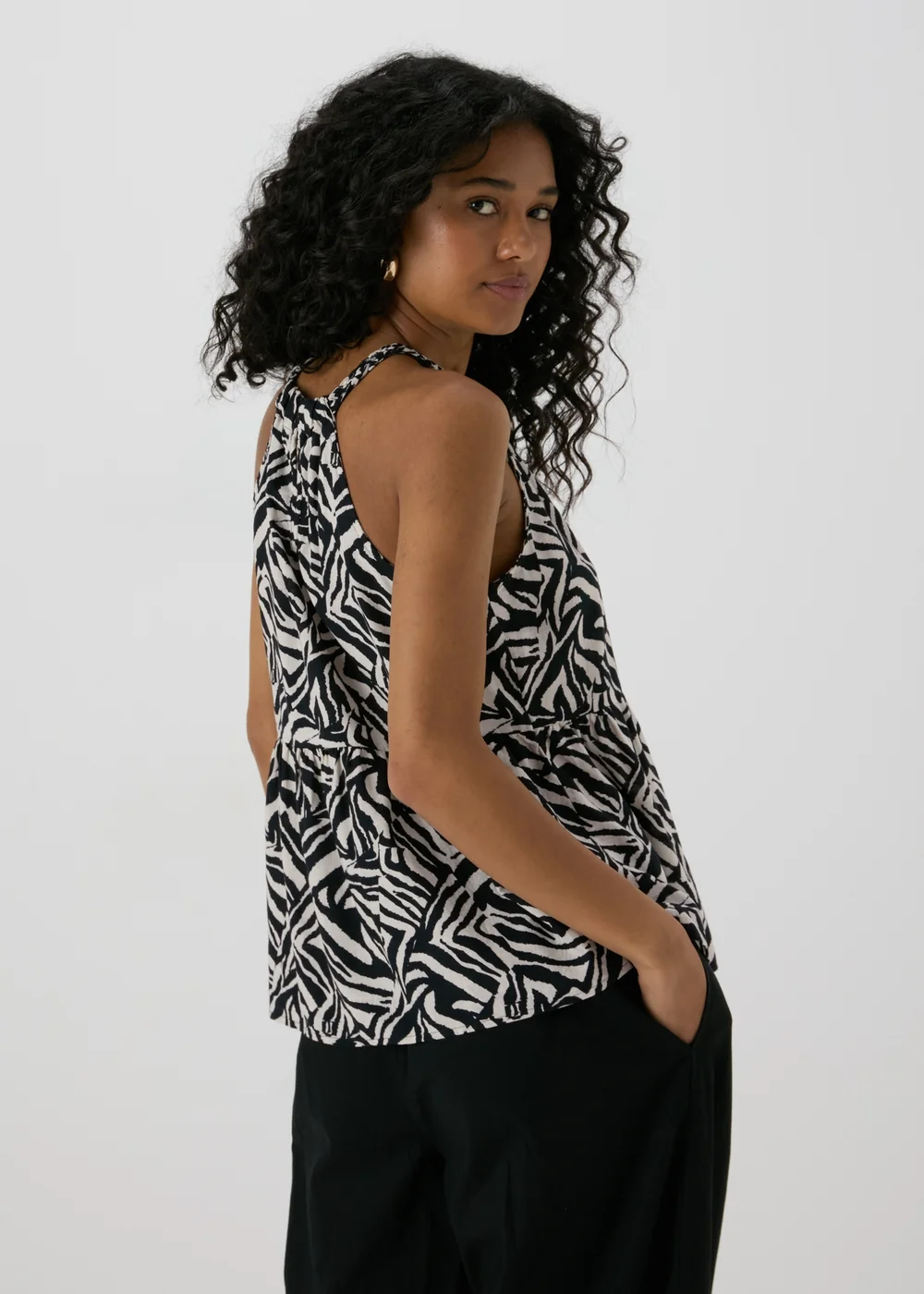 Black Animal Print Plaited Neck Cami Top - Size 8 Image 2