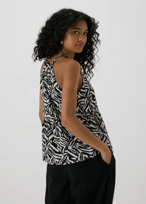 Black Animal Print Plaited Neck Cami Top - Size 8 Image 2