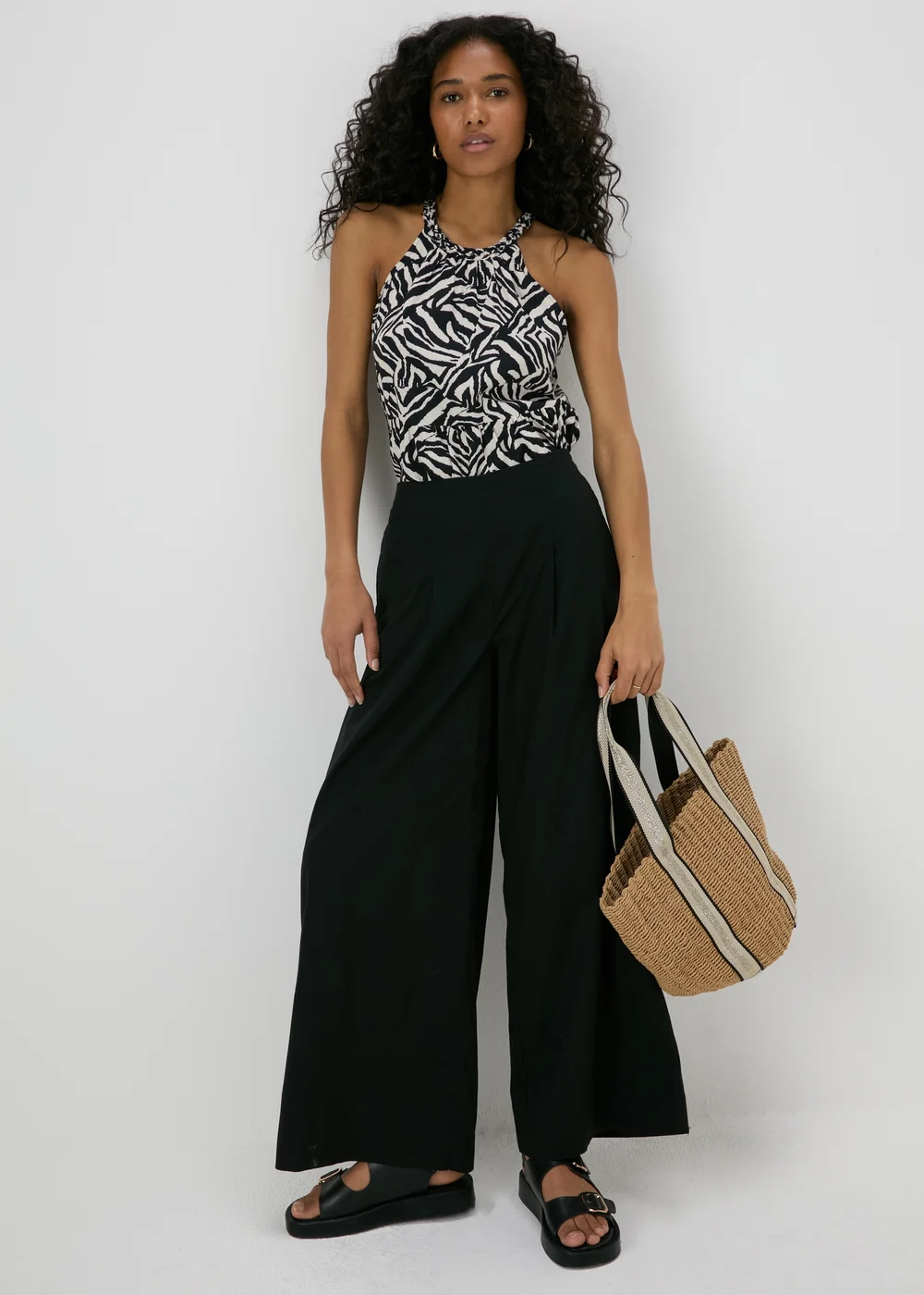 Black Animal Print Plaited Neck Cami Top - Size 8 Image 4