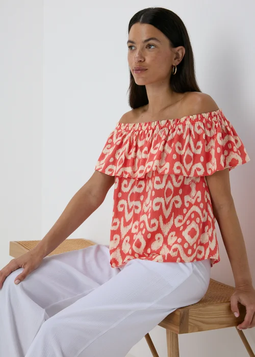 Red Printed Bardot Top - 8 Image 1
