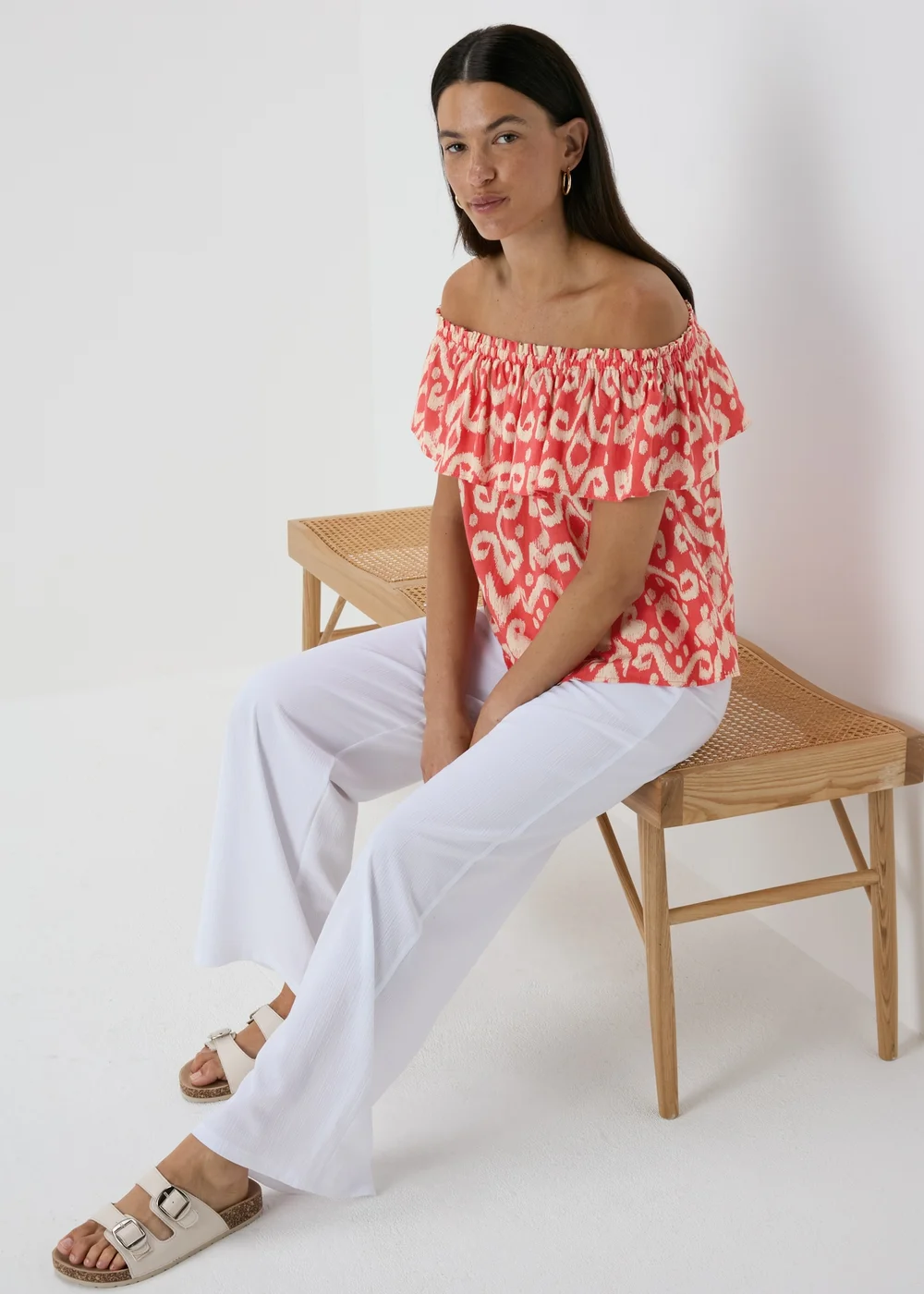 Red Printed Bardot Top - 8 Image 4