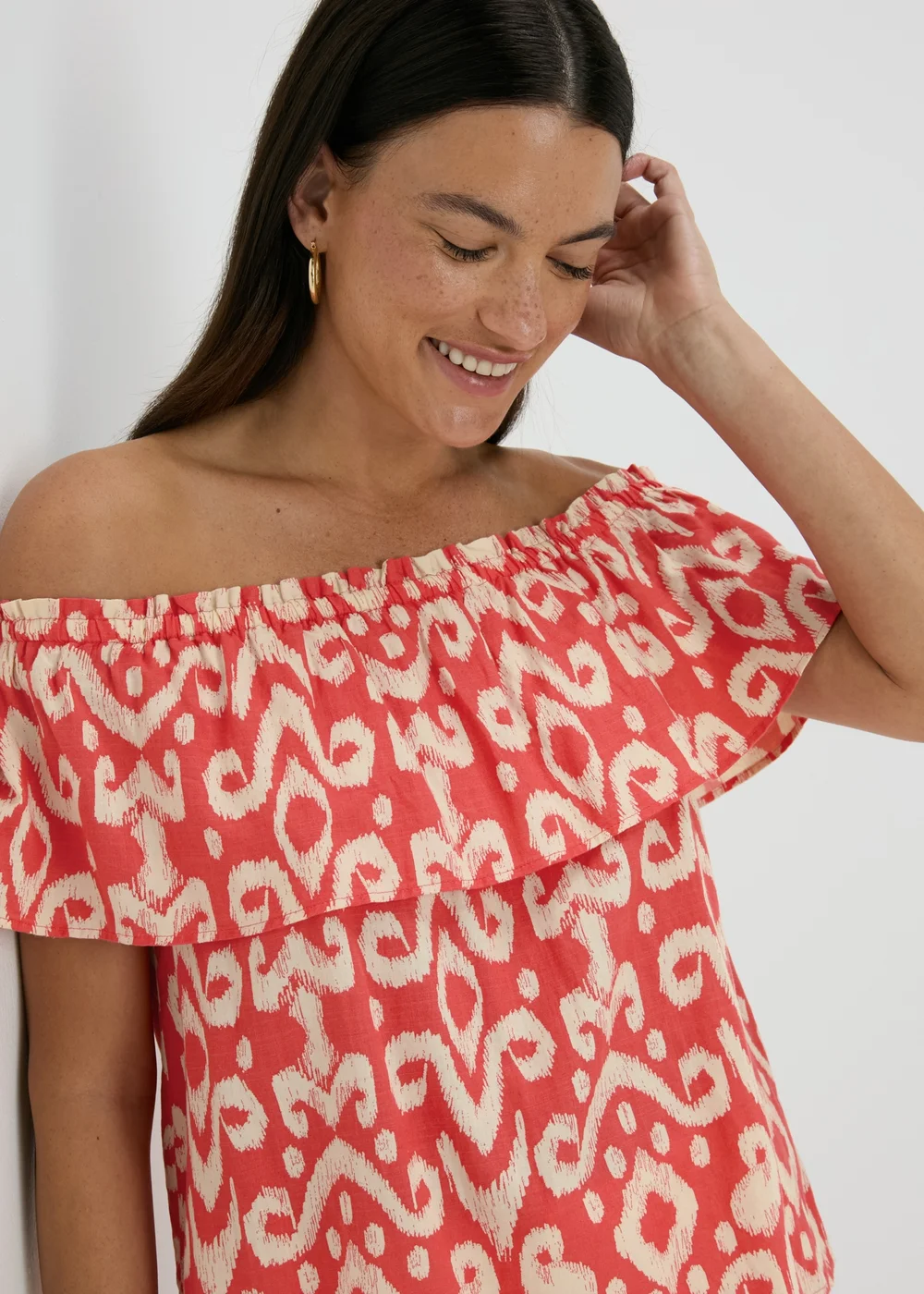 Red Printed Bardot Top - 8 Image 3