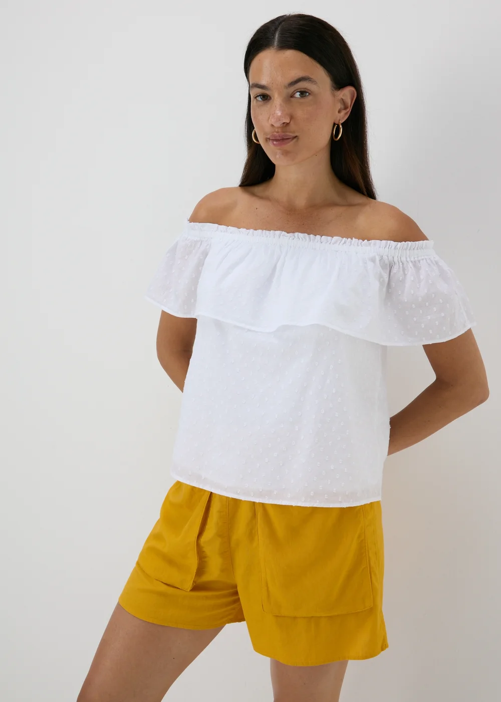 White Spot Print Bardot Top - 8 Image 1