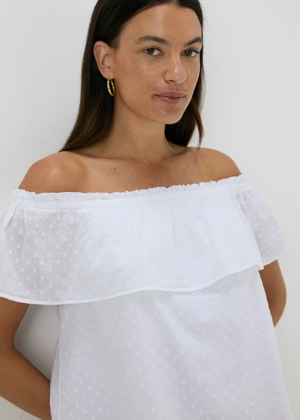 White Spot Print Bardot Top - 8 Image 3