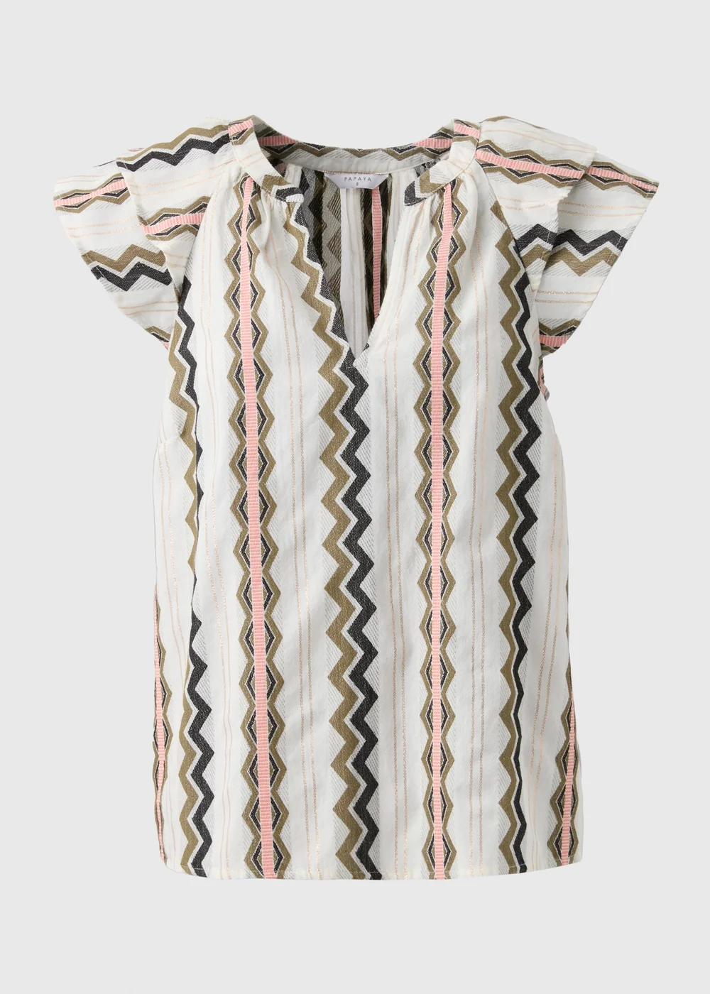 Cream Jacquard Stripe V-Neck Blouse - 8 Image 5