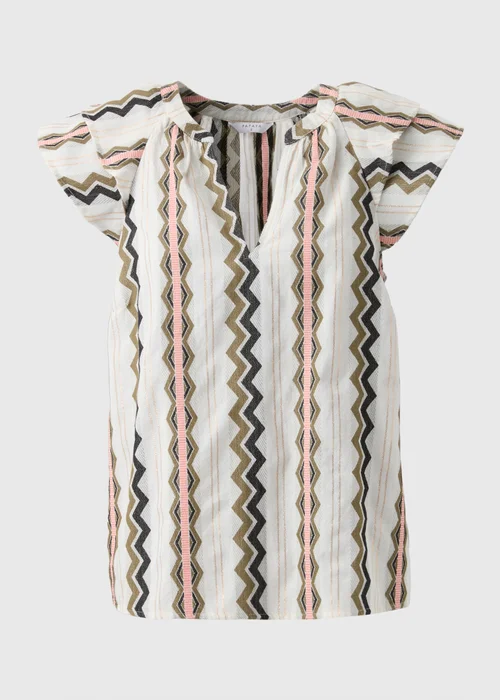 Cream Jacquard Stripe V-Neck Blouse - 8 Image 5