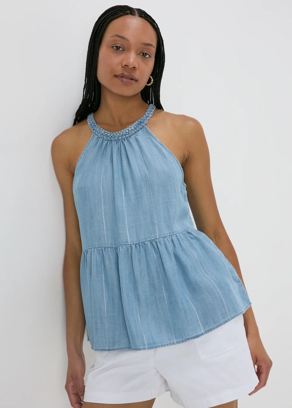 Mid wash Plaited Neck Cami Top - 8 Image 1