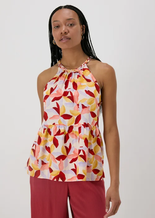 Multicolour Leaf Print Plaited Neck Cami Top - 8 Image 1