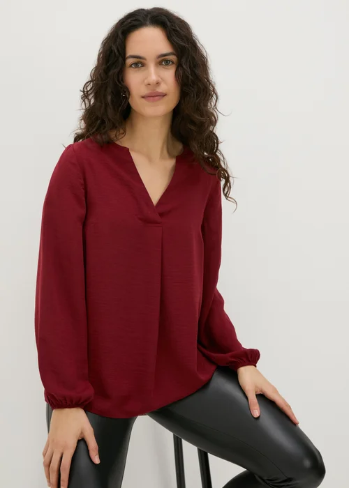 Burgundy Airflow V-Neck Blouse - 8 Image 1