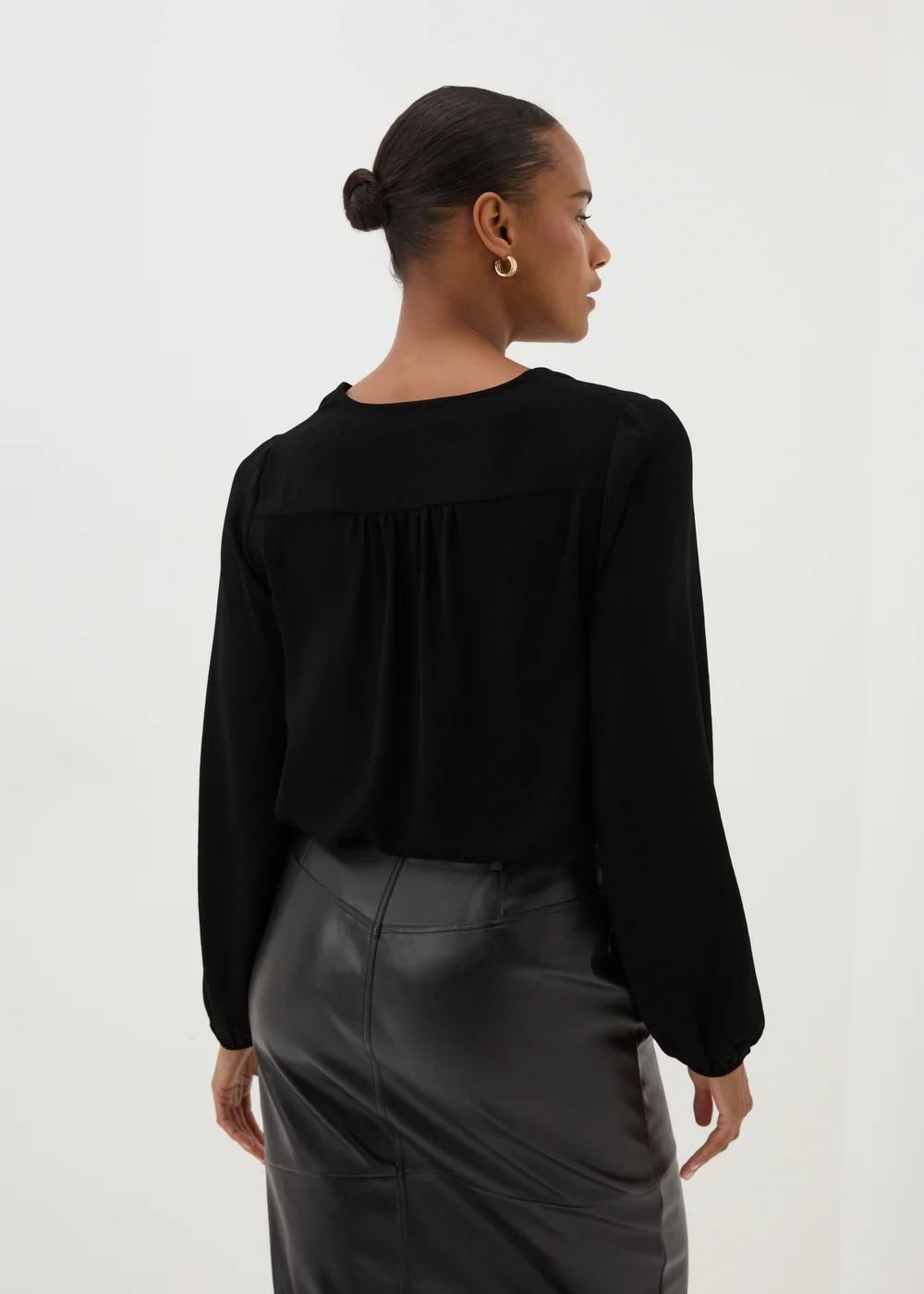 Black V-Neck Blouse - 8 Image 2