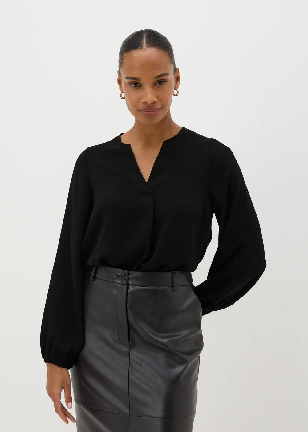 Black V-Neck Blouse - 8 Image 1