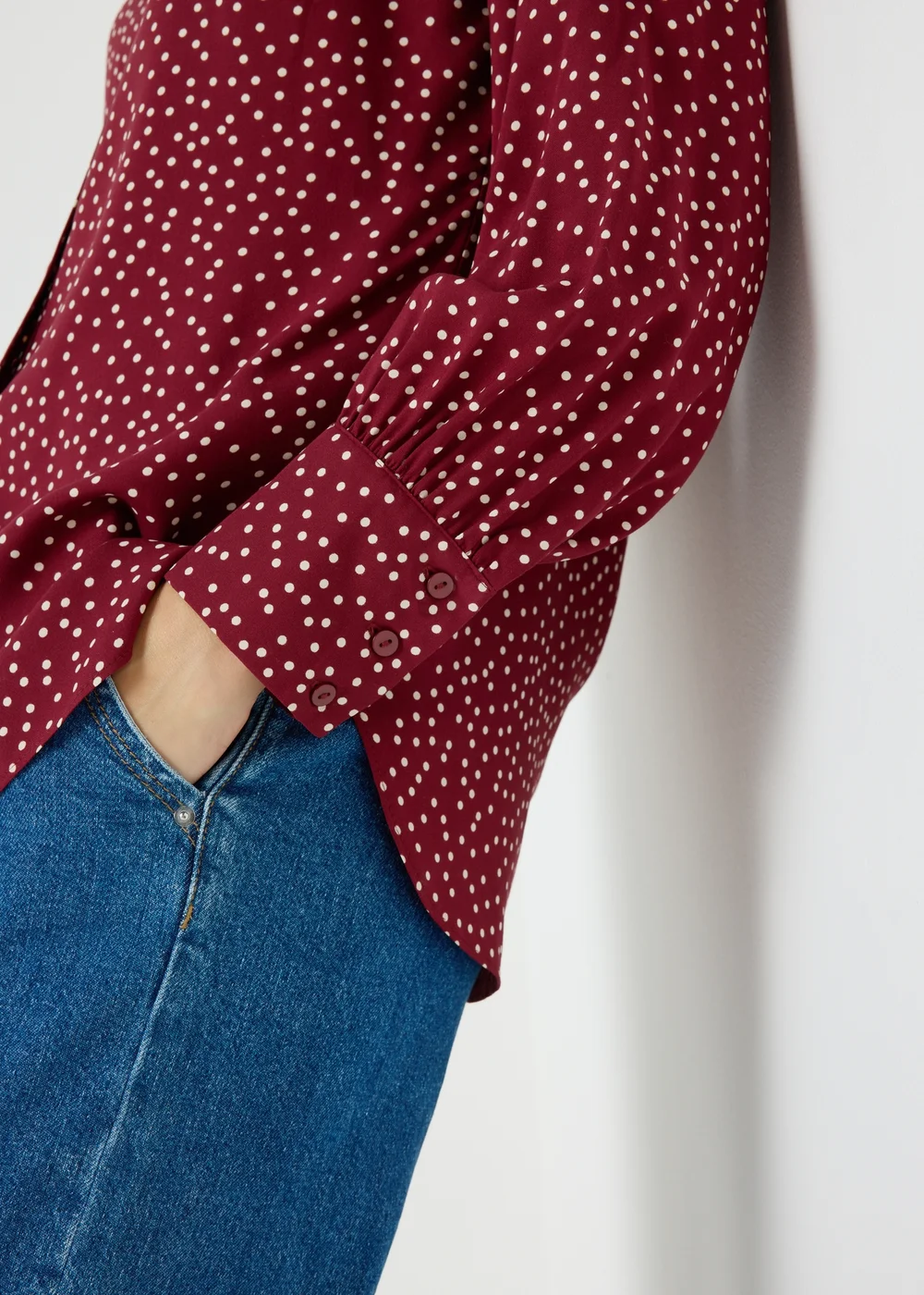 Burgundy Spot Print Shirt - 8 Image 3