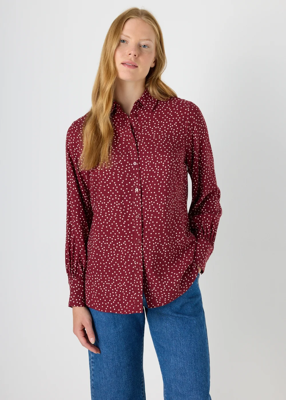 Burgundy Spot Print Shirt - 8 Image 1
