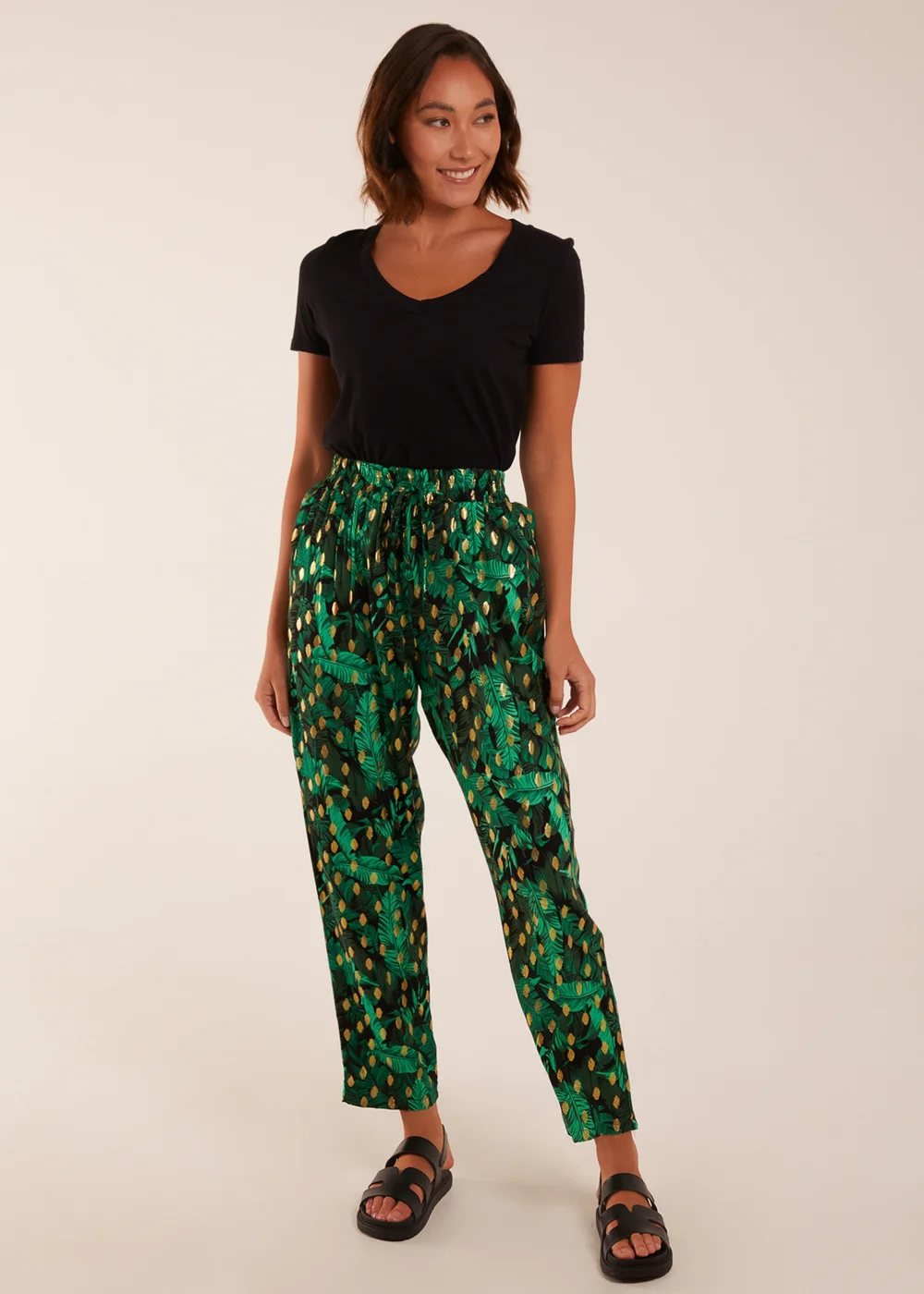 Blue Vanilla Green Foil Detail Capri Trousers - S Image 4