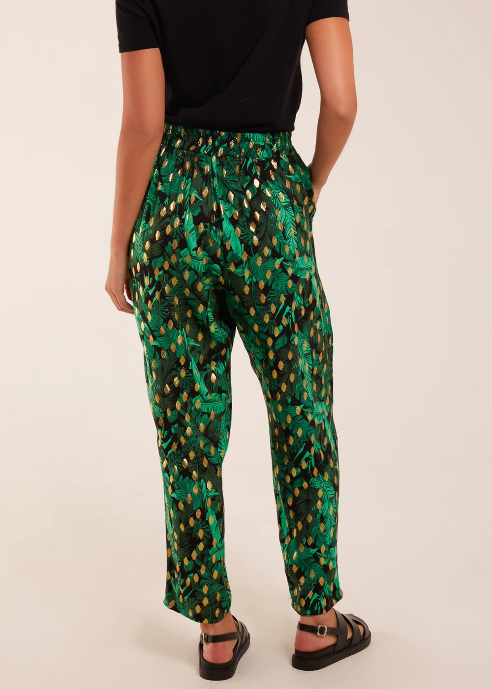 Blue Vanilla Green Foil Detail Capri Trousers - S Image 2