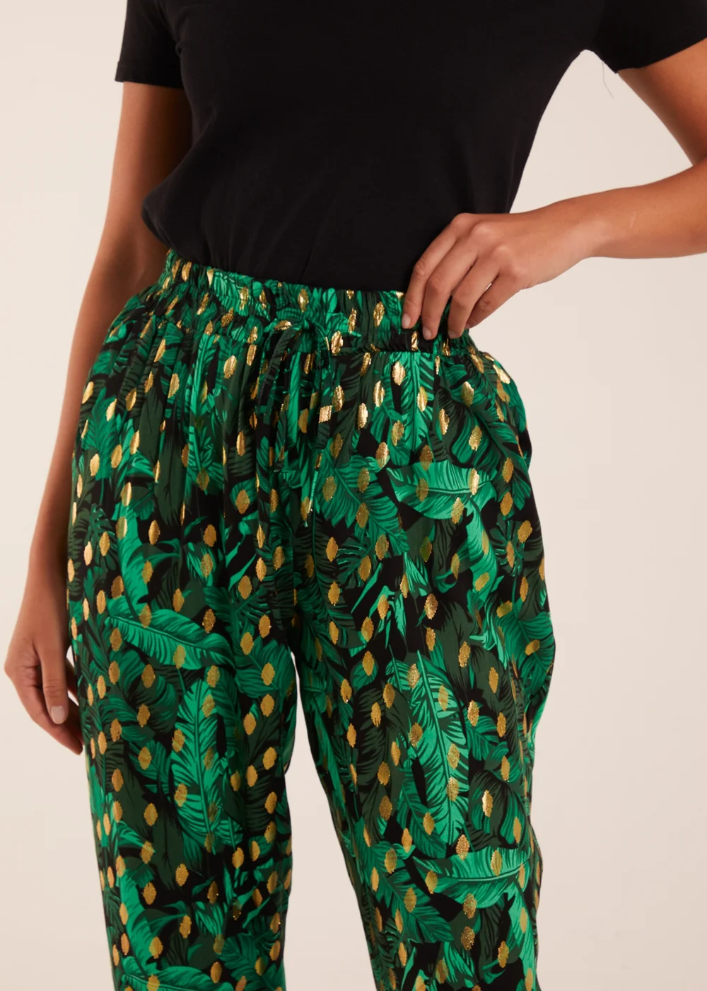 Blue Vanilla Green Foil Detail Capri Trousers - S Image 3