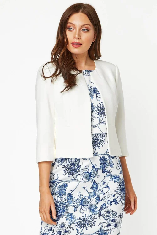 Roman Ivory Cropped Bolero Tailored Jaquard Jacket Wedding Shrug Fitted Blazer - 10 Image 1