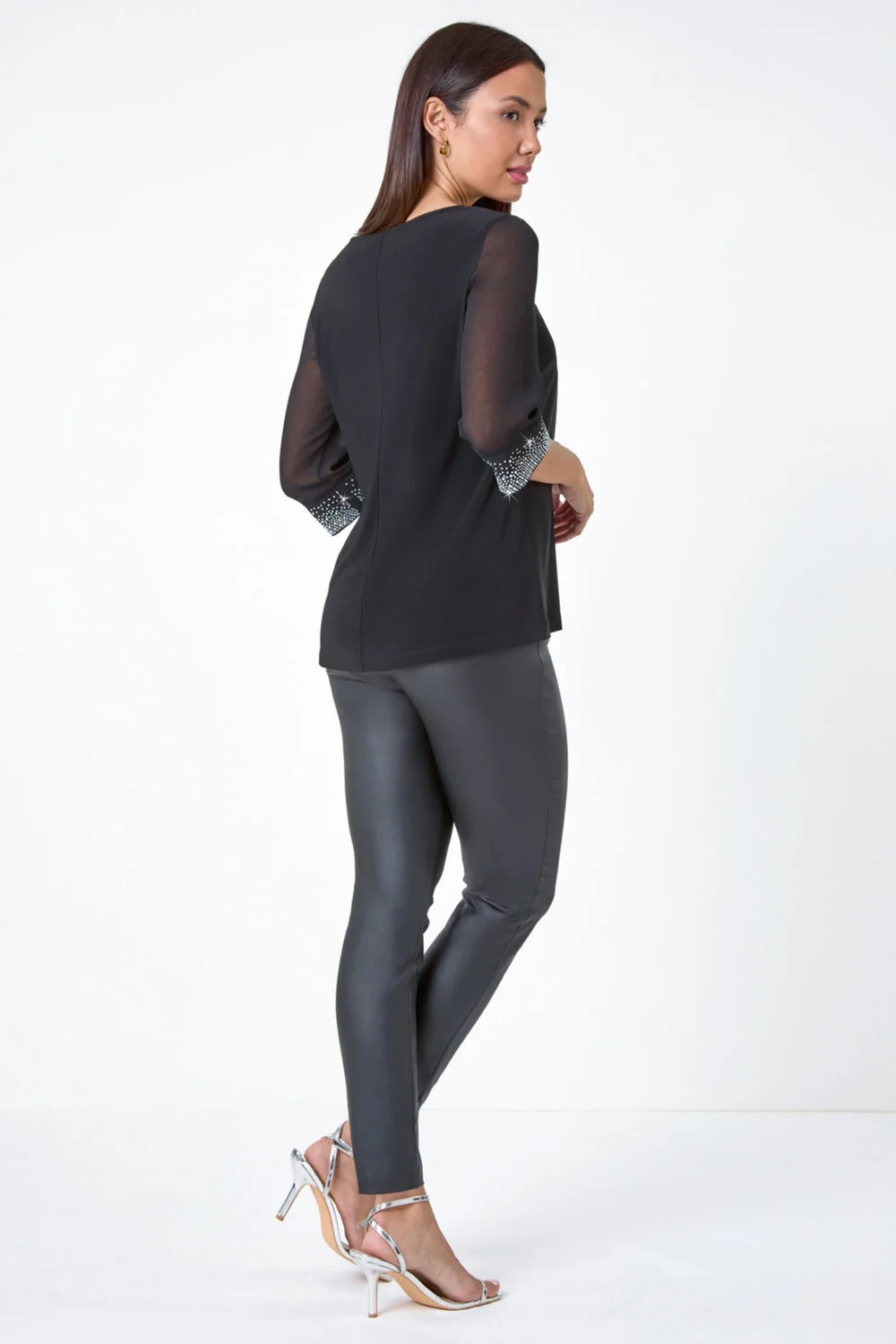 Roman Black Sparkly Cuff Chiffon Top - 10 Image 3