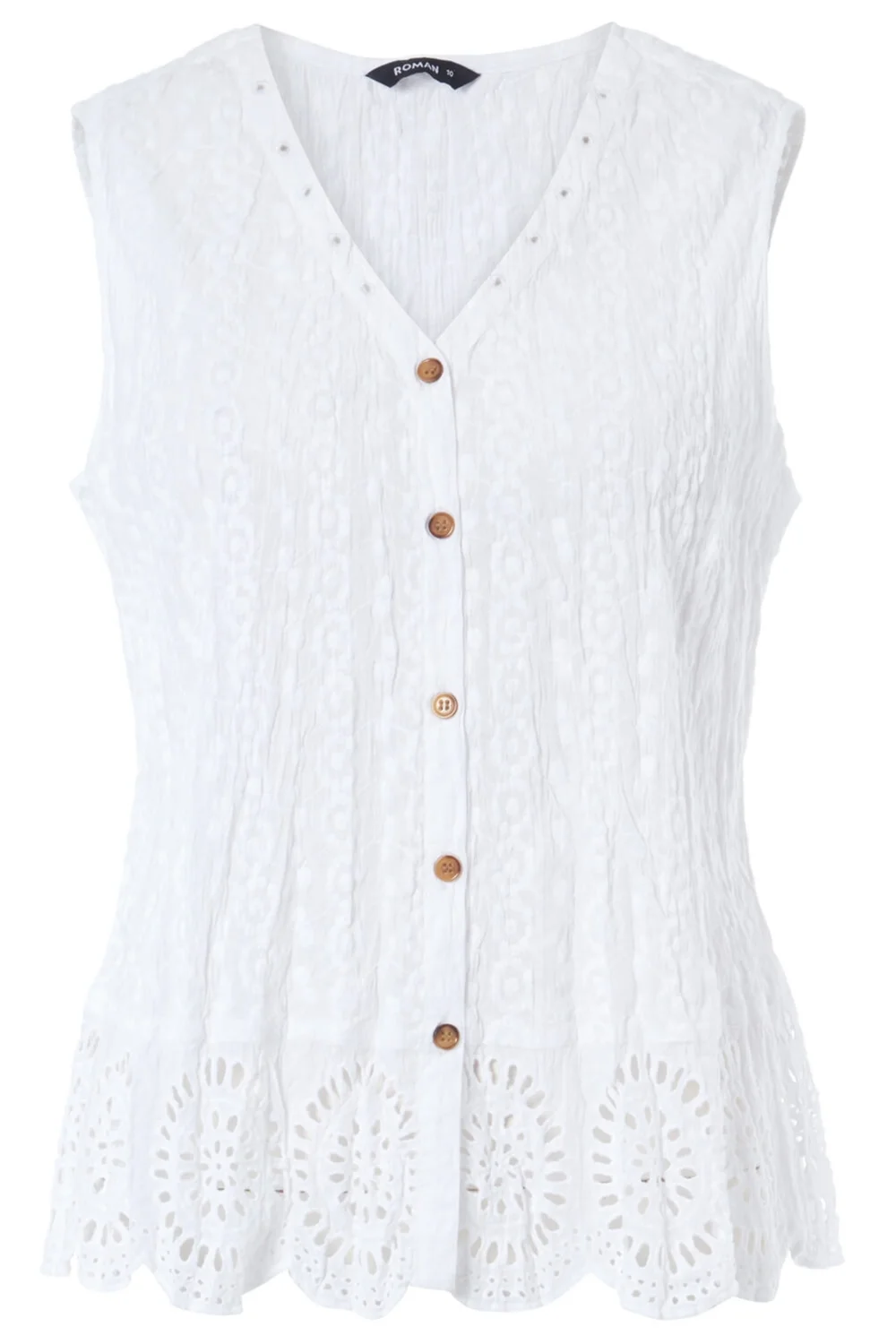 Roman White Eyelet Detail Embroidered Crinkle Blouse - 6 Image 4