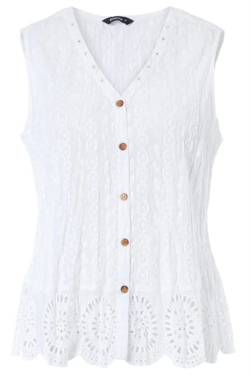Roman White Eyelet Detail Embroidered Crinkle Blouse - 6 Image 4