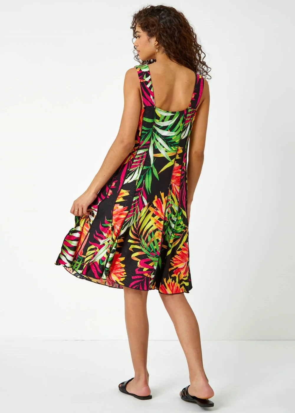 Roman Black Tropical Print Panel Dress - 10 Image 3