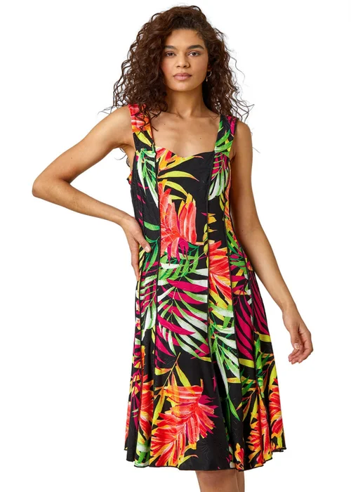 Roman Black Tropical Print Panel Dress - 10 Image 1