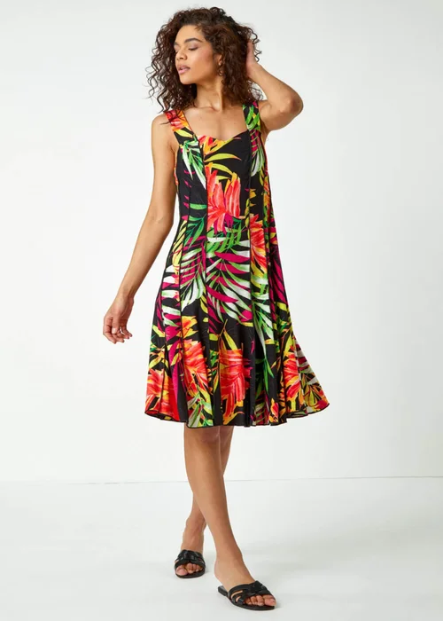 Roman Black Tropical Print Panel Dress - 10 Image 2