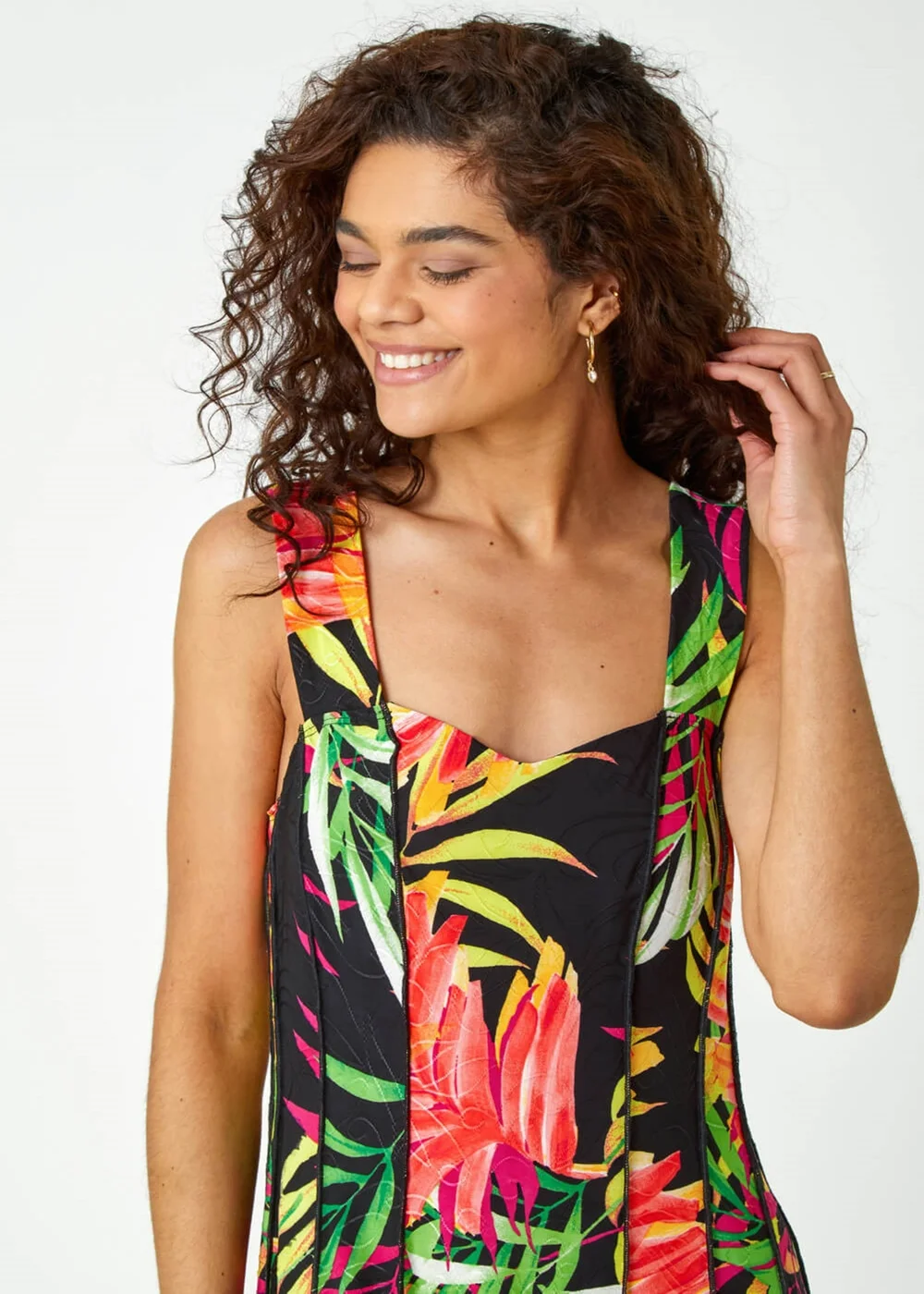 Roman Black Tropical Print Panel Dress - 10 Image 4