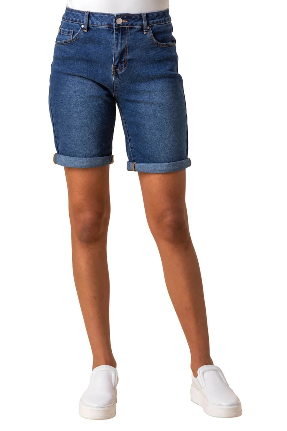 Roman Denim Turned Hem Denim Stretch Shorts - 6 Image 1