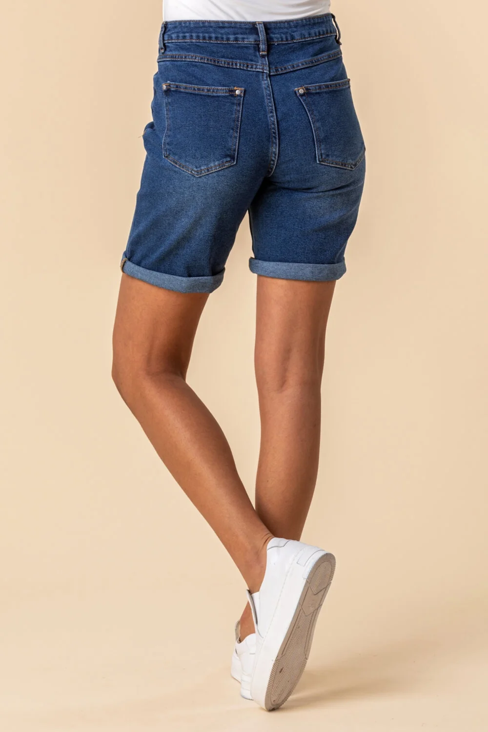 Roman Denim Turned Hem Denim Stretch Shorts - 6 Image 4