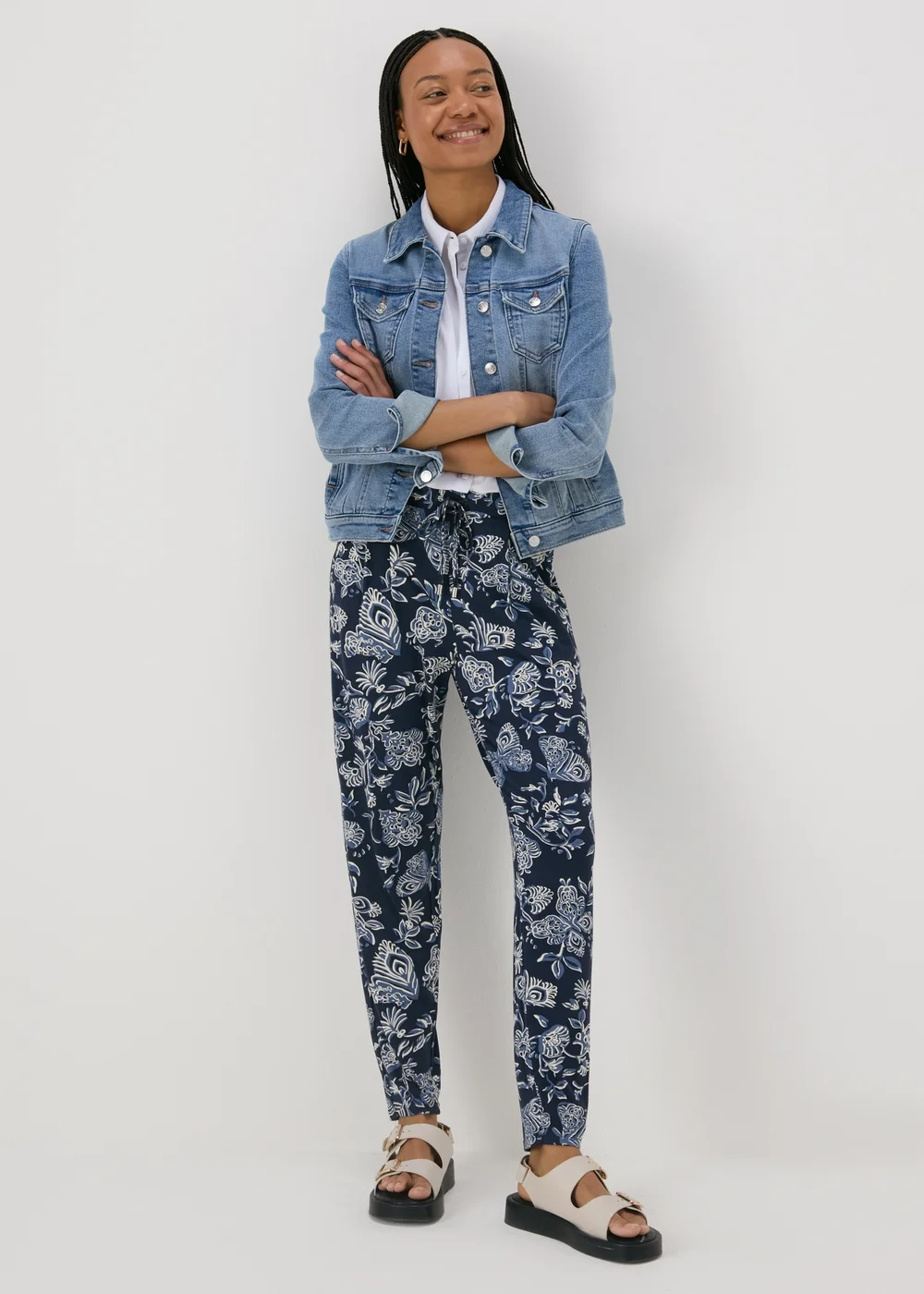 Navy Floral Harem Trousers - 8 Image 4