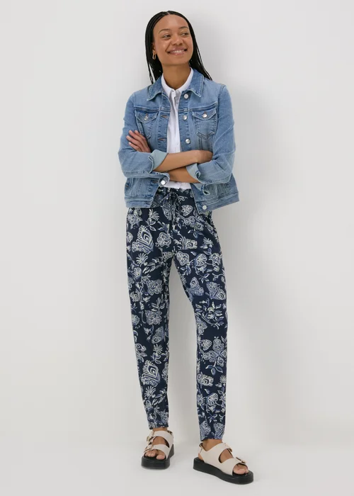 Navy Floral Harem Trousers - 8 Image 4