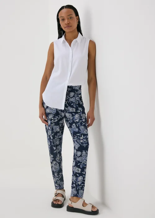 Navy Floral Harem Trousers - 8 Image 1