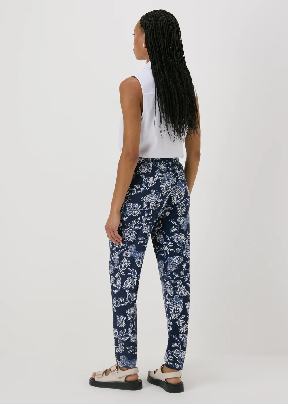 Navy Floral Harem Trousers - 8 Image 2