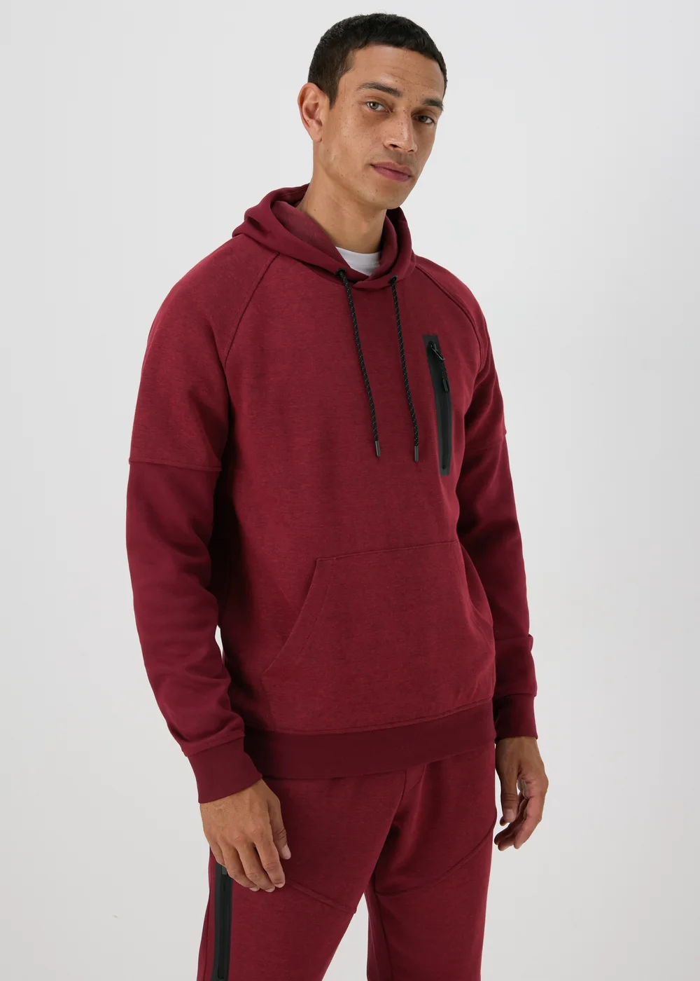 Souluxe Marl Panel Burgundy Hoodie - XS Image 3