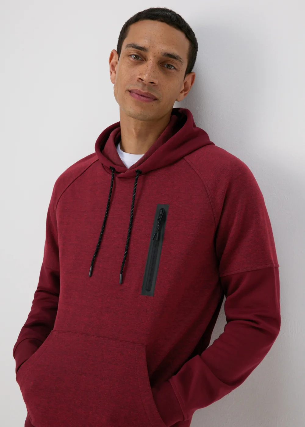 Souluxe Marl Panel Burgundy Hoodie - XS Image 1