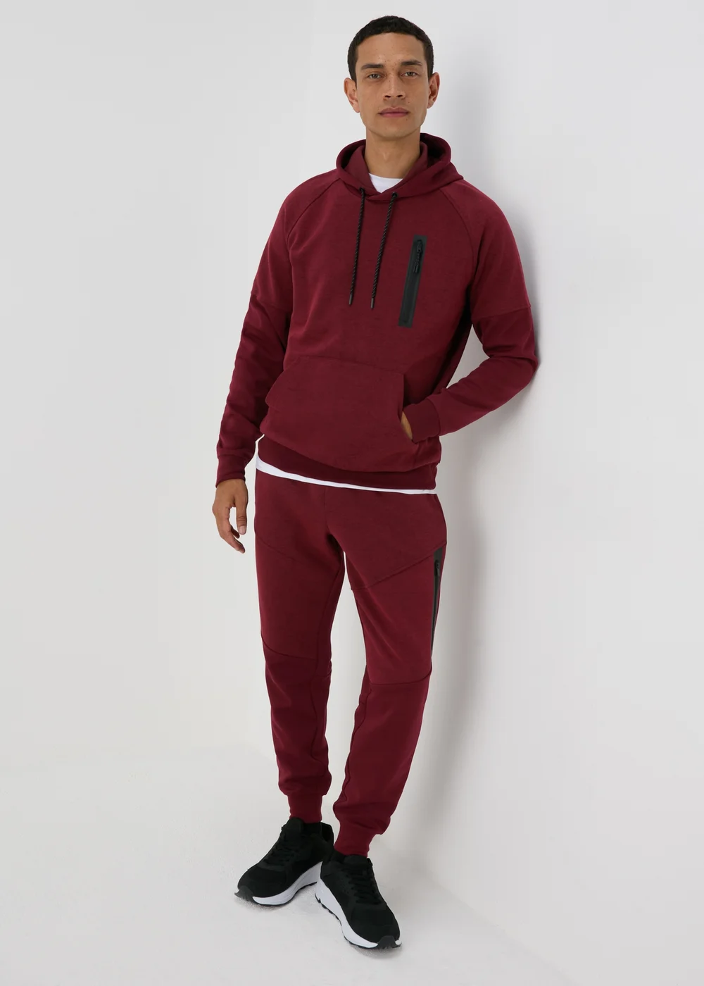 Souluxe Marl Burgundy Panel Joggers - XS Image 4