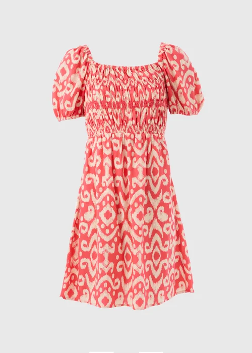 Red Printed Puff Sleeve Mini Dress - 8 Image 5