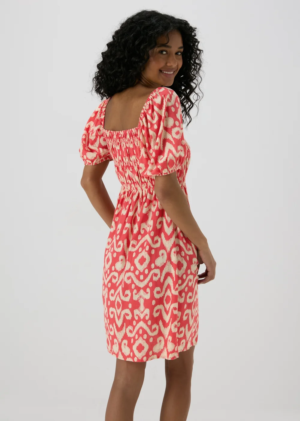 Red Printed Puff Sleeve Mini Dress - 8 Image 2