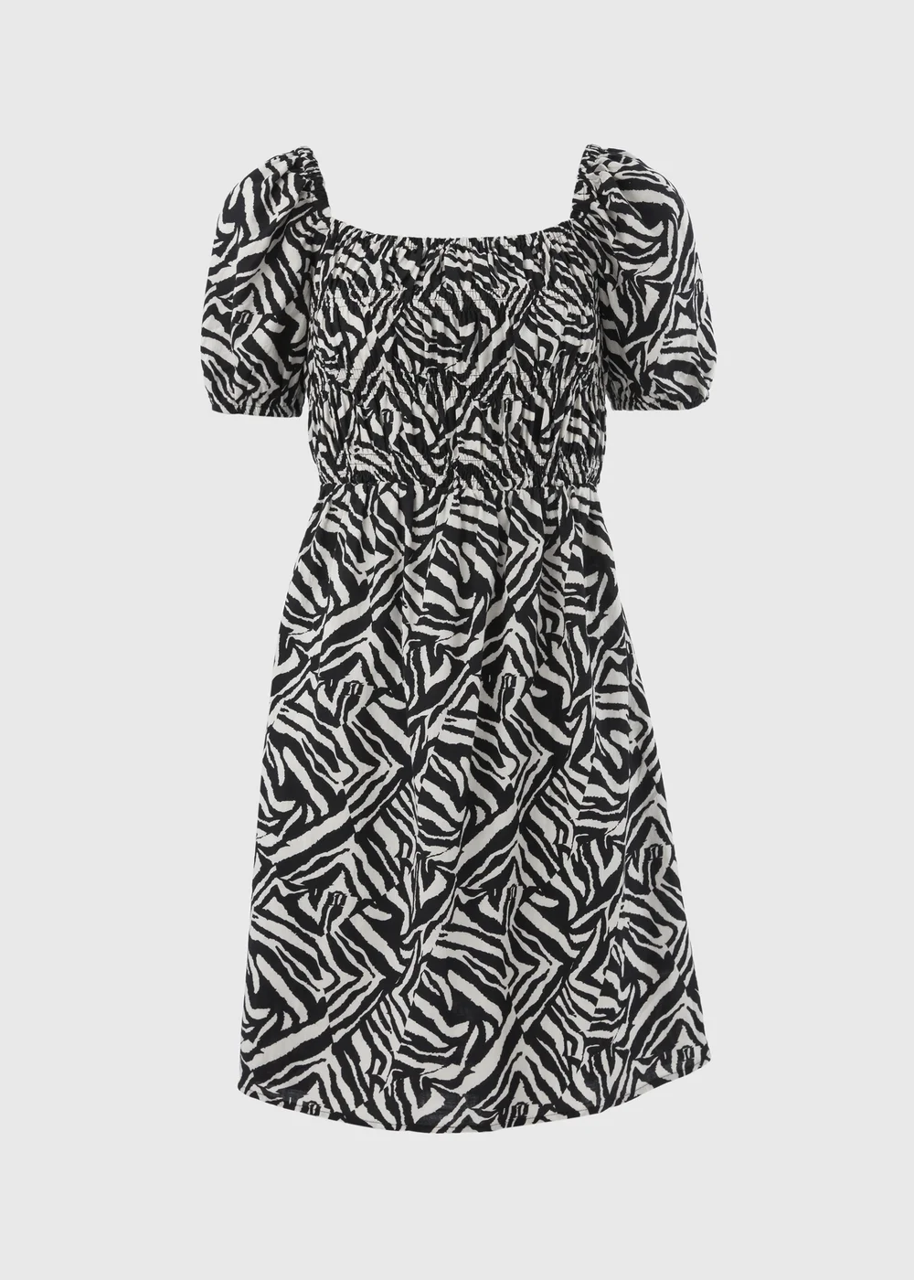 Black Mono Print Puff Sleeve Mini Dress - 8 Image 5