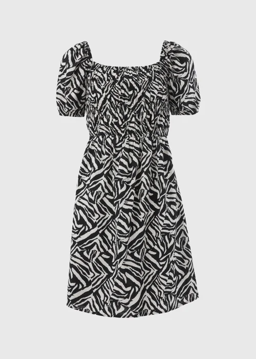 Black Mono Print Puff Sleeve Mini Dress - 8 Image 5