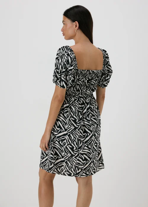 Black Mono Print Puff Sleeve Mini Dress - 8 Image 2