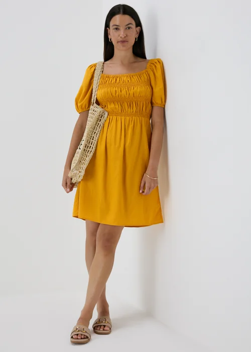 Yellow Puff Sleeve Mini Dress - 8 Image 4