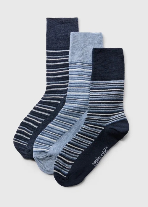 3 Pack Gentle Grip Navy Stripe Socks - One Size Image 1