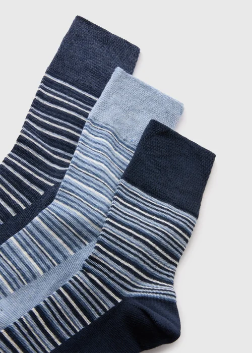 3 Pack Gentle Grip Navy Stripe Socks - One Size Image 2