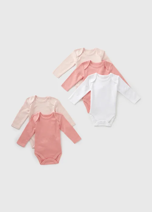 5 Pack Baby Pink Long Sleeve Bodysuits (Newborn-23mths) - 0-3 months Image 1