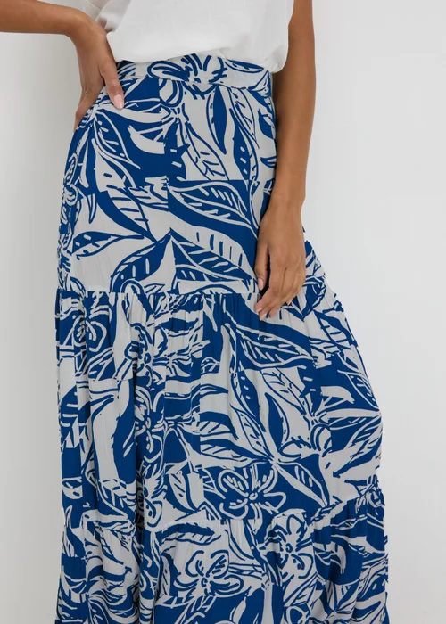 Blue Printed Crinkle Tiered Maxi Skirt - 8 Image 3