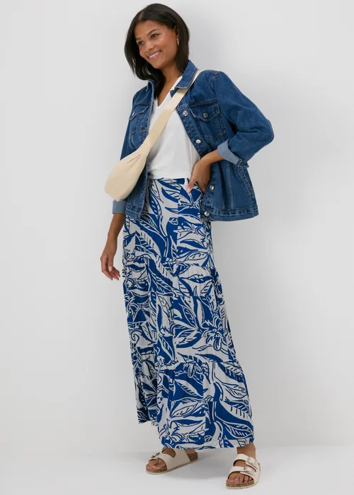 Blue Printed Crinkle Tiered Maxi Skirt - 8 Image 4