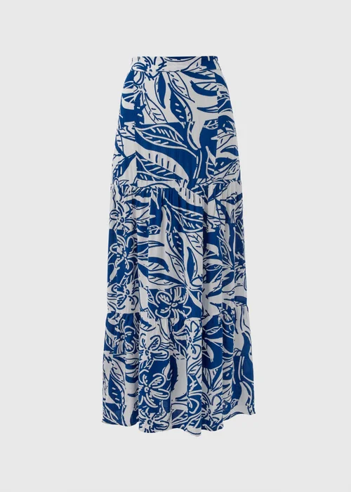 Blue Printed Crinkle Tiered Maxi Skirt - 8 Image 5