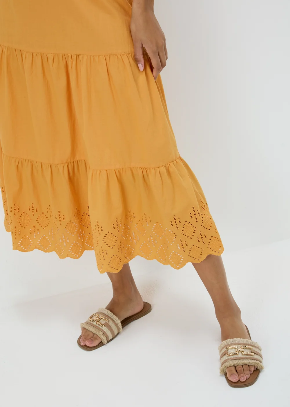 Papaya Orange Embroidered Hem Maxi Skirt - 8 Image 3